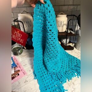 Vintage Handmade Crochet beautiful blue scarf.  Such a treasure!